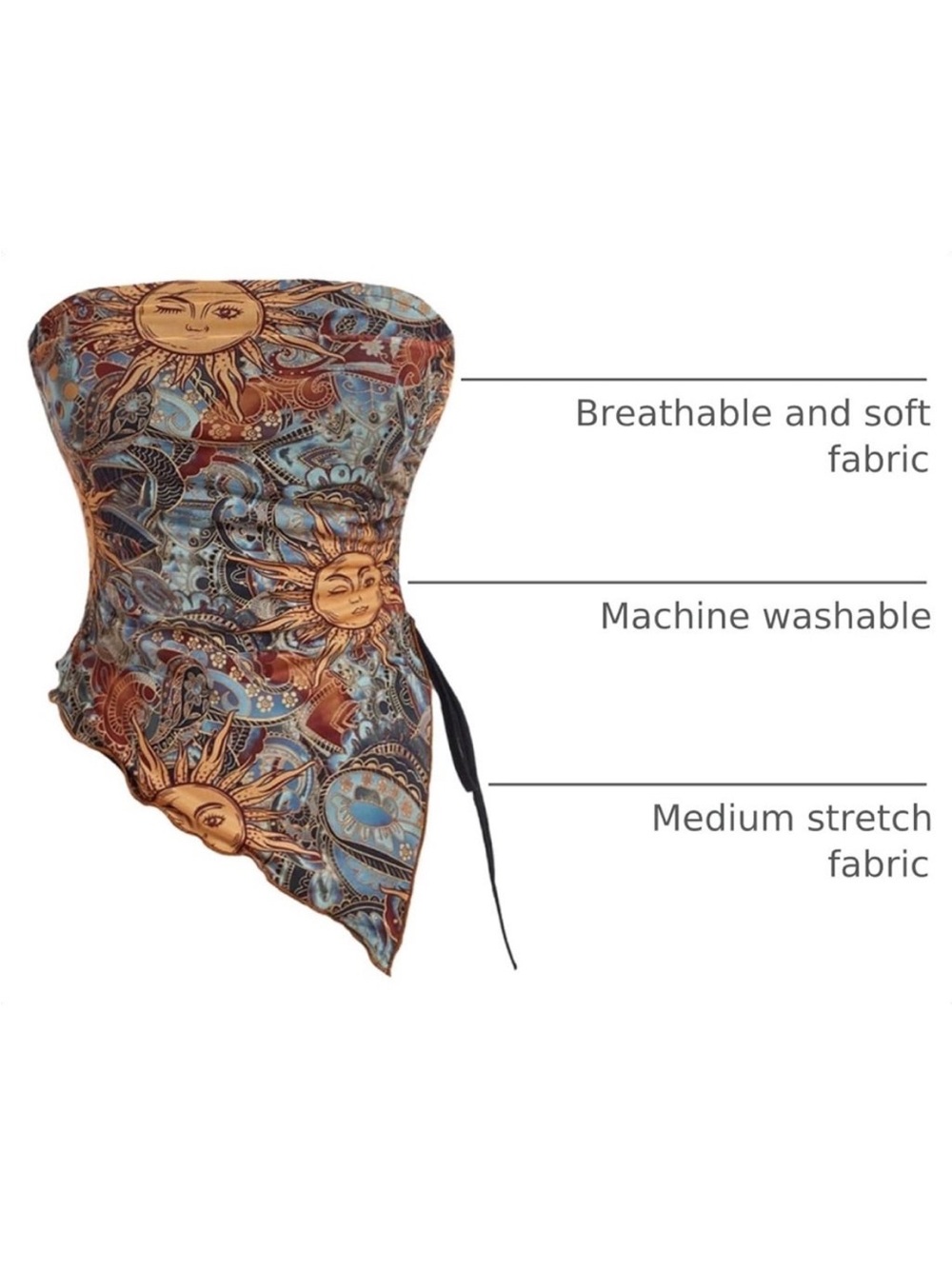 Sun Motif Strapless Scarf Top - Blue Brown